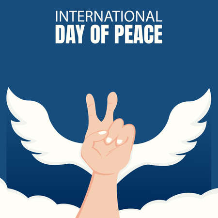 illustration vector graphic of peace symbol hands fly into the sky using a pair of wings, perfect for international day of peace, celebrate, greeting card, etc.のイラスト素材