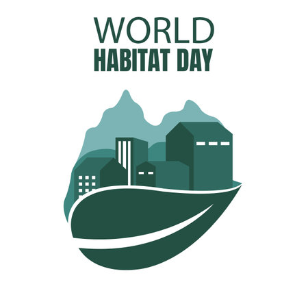 illustration vector graphic of urban buildings on the leaves, showing mountain, perfect for international day, world habitat day, celebrate, greeting card, etc.のイラスト素材