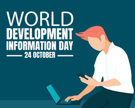 illustration vector graphic of a man is using a laptop and smartphone, perfect for international day, world development information day, celebrate, greeting card, etcのイラスト素材