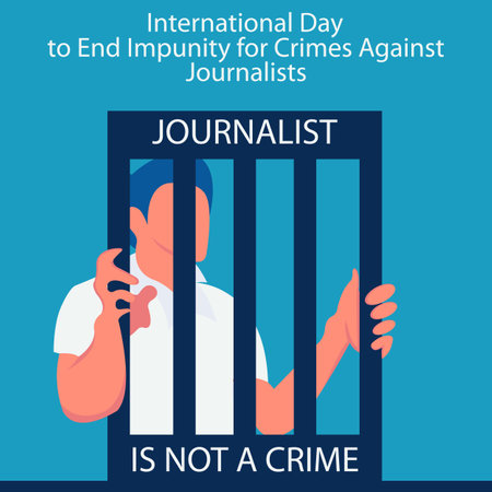 illustration vector graphic of a man is in prison bars, perfect for international day, end impunity for crimes against journalists, celebrate, greeting card, etc.のイラスト素材