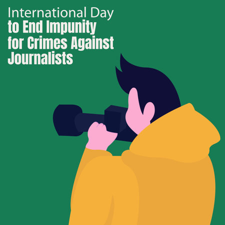 illustration vector graphic of a man holding a camera, perfect for international day, end impunity for crimes against journalists, celebrate, greeting card, etc.のイラスト素材