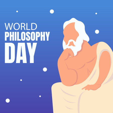 illustration vector graphic of an old man sitting alone, perfect for international day, world philosophy day, celebrate, greeting card, etc.のイラスト素材