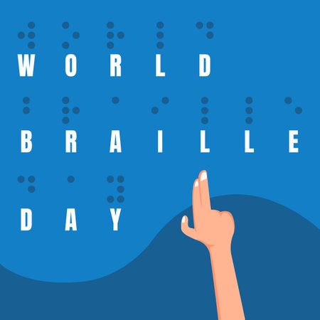 illustration vector graphic of the index finger is touching the braille alphabet, perfect for international day, world braille day, celebrate, greeting card, etc.のイラスト素材