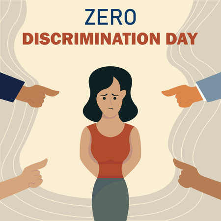 illustration vector graphic of four hands pointing their index fingers at a woman, perfect for international day, zero discrimintaion day, celebrate, greeting card, etc.のイラスト素材