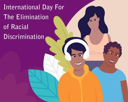 illustration vector graphic of three youths from different tribes, perfect for international day, the elimination of racial discrimination, celebrate, greeting card, etc.のイラスト素材