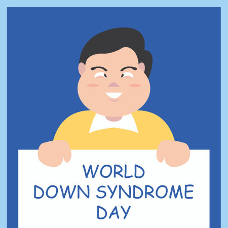 illustration vector graphic of a boy holding a white board, perfect for international day, world down syndrome day, celebrate, greeting card, etc.のイラスト素材