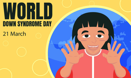 illustration vector graphic of a girl with an earth background, perfect for international day, world down syndrome, celebrate, greeting card, etc.のイラスト素材