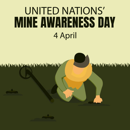illustration vector graphic of a bomb squad checking a mine trap, perfect for international day, united nations mine awareness day, celebrate, greeting card, etc.のイラスト素材