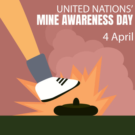 illustration vector graphic of foot stepped on a mine trap in the ground, perfect for international day, united nations mine awareness day, celebrate, greeting card, etc.のイラスト素材
