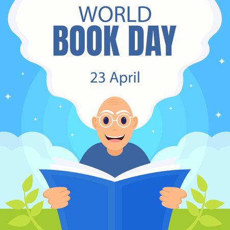 illustration vector graphic of a grandmother reading a book, showing the stars in the blue sky, perfect for international day, world book day, celebrate, greeting card, etc.のイラスト素材