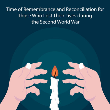 illustration vector graphic of a pair of hands guarding the candle flame, perfect for international day, remembrance reconciliation, those who lost, their lives during, second worlのイラスト素材
