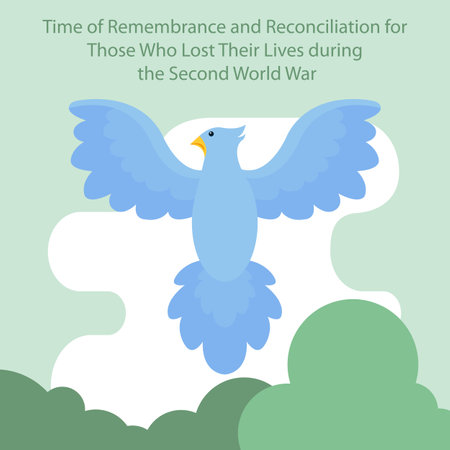 illustration vector graphic of birds fly into the sky, showing forest and clouds, perfect for international day,remembrance reconciliation, those who lost, their lives during, secoのイラスト素材