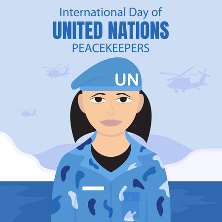 illustration vector graphic of a female soldier is on an ice island, perfect for international day, united nations peacekeepers, celebrate, greeting card, etc.のイラスト素材