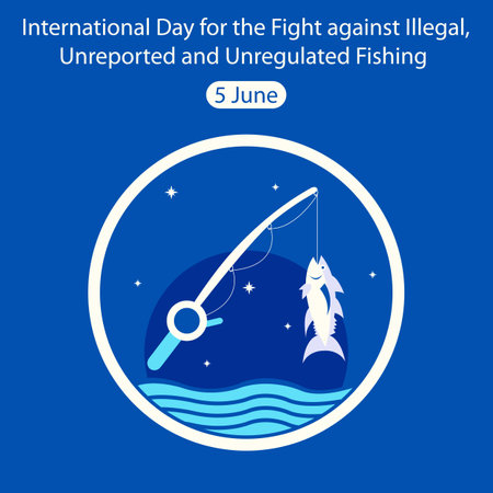 illustration vector graphic of fishing rod and fish on the water, perfect for international day, fight against illegal, unreported and unregulated fishing, celebrate, greeting card, etc.のイラスト素材