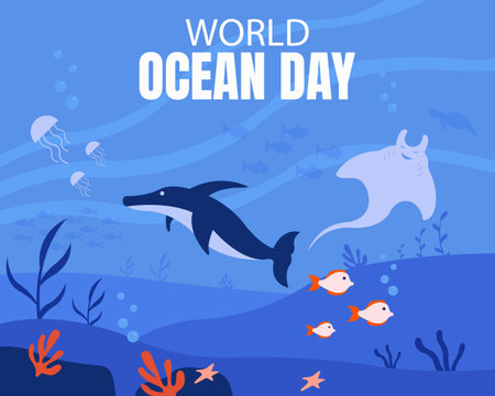 illustration vector graphic of ecosystem on the seabed, perfect for international day, world ocean day, celebrate, greeting card, etc.のイラスト素材