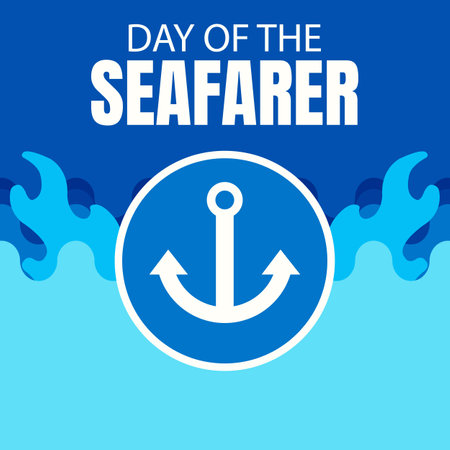 illustration vector graphic of ship anchor in the middle of the sea waves, perfect for international day, day of the seafarer, celebrate, greeting card, etc.のイラスト素材