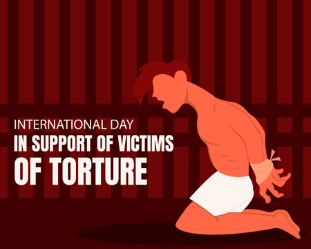 illustration vector graphic of a man with his hands shackled in prison, perfect for international day, support victims of torture, celebrate, greeting card, etc.のイラスト素材
