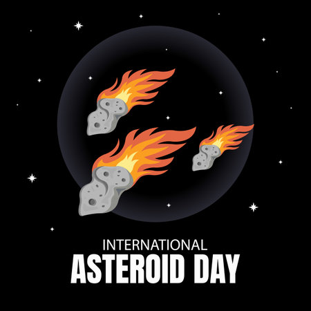illustration vector graphic of three burning asteroids hurtling through space, perfect for international day, international asteroid day, celebrate, greeting card, etc.のイラスト素材
