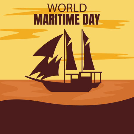 illustration vector graphic of silhouette of a sailing ship in the middle of the sea, perfect for international day, world maritime day, celebrate, greeting card, etc.のイラスト素材