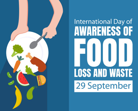 illustration vector graphic of a pair of hands throwing food filled with vegetables and fruits, perfect for international day, awareness of food loss and waste, celebrate, greetingのイラスト素材