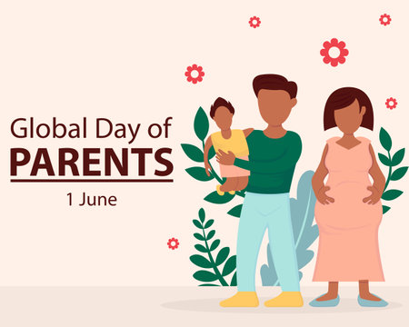 illustration vector graphic of a husband holding his child beside his pregnant wife, perfect for international day, global day of parents, celebrate, greeting card, etc.のイラスト素材