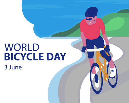 illustration vector graphic of a cyclist is cycling on a beach road, perfect for international day, world bicycle day, celebrate, greeting card, etc.のイラスト素材