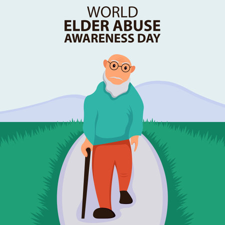 illustration vector graphic of an old man walking on a mountain road, perfect for international day, world elder abuse awareness day, celebrate, greeting card, etc.のイラスト素材