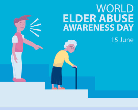 illustration vector graphic of a grandmother was scolded by a man when he came down the stairs, perfect for international day, world abuse elder awareness day, celebrate, greetingのイラスト素材