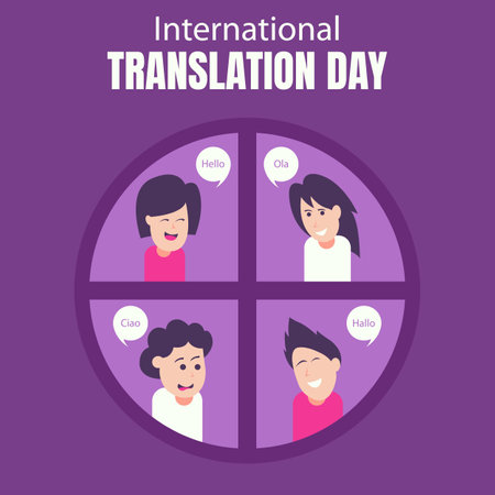 illustration vector graphic of four people communicate in their respective circles, perfect for international day, international translation day, celebrate, greeting card, etc.のイラスト素材