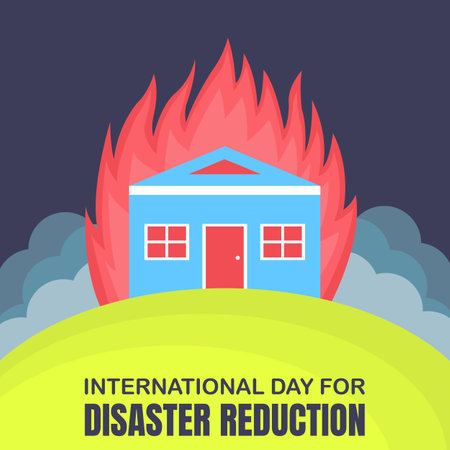 illustration vector graphic of house fire emits smoke, perfect for international day, international day for disaster reduction, celebrate, greeting card, etc.のイラスト素材