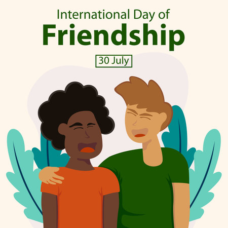 illustration vector graphic of two friends laughing together, perfect for international day, international day of friendship, celebrate, greeting card, etc.のイラスト素材