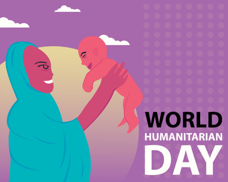 illustration vector graphic of a woman holding a baby, perfect for international day, world humanitarian day, celebrate, greeting card, etc.のイラスト素材