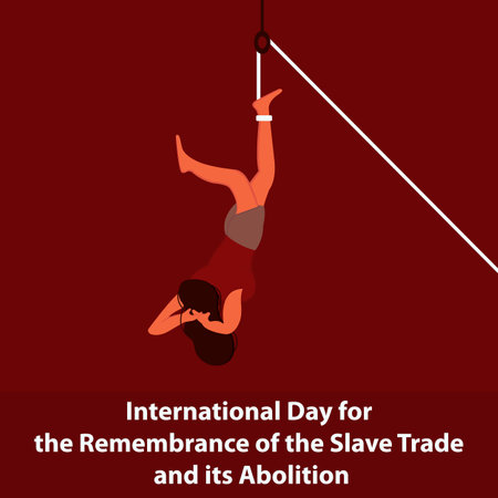 illustration vector graphic of a female slave hanged tied up, perfect for international day, remembrance, slave trade and its abolition, celebrate, greeting card, etc.のイラスト素材
