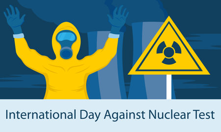 illustration vector graphic of a man in nuclear armor gave the warning, perfect for international day, international day against nuclear test, celebrate, greeting card, etc.のイラスト素材