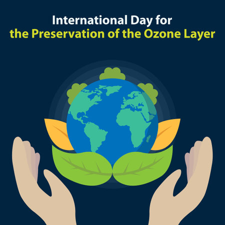 illustration vector graphic of a pair of hands lifted the planet earth and the leaves in it, perfect for international day, preservation of the ozone layer, celebrate, greeting carのイラスト素材