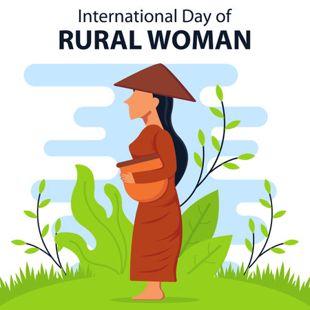 illustration vector graphic of a peasant woman was carrying a basket, perfect for international day, international day of rural woman, celebrate, greeting card, etc.のイラスト素材