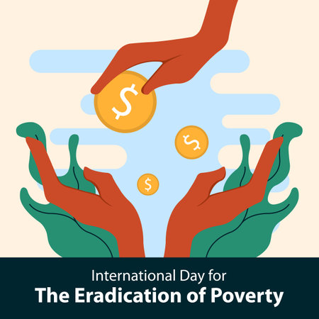 illustration vector graphic of the hand above passes a dollar coin to the hand below, perfect for international day, the eradication of poverty, celebrate, greeting card, etc.のイラスト素材