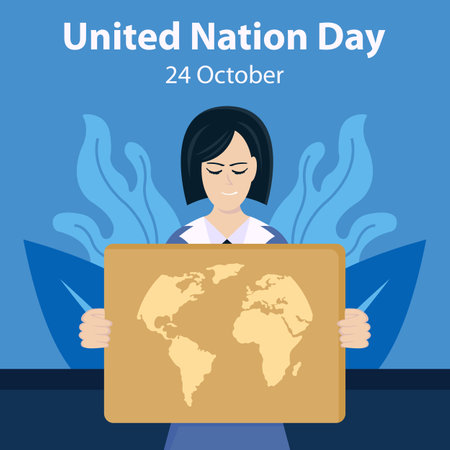 illustration vector graphic of a woman holding a world map, perfect for international day, united nation day, celebrate, greeting card, etc.のイラスト素材