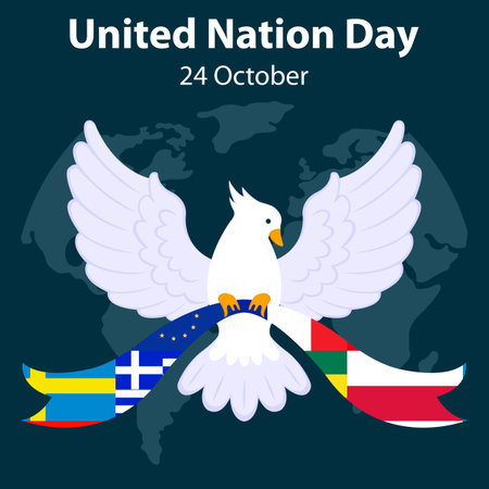 illustration vector graphic of the dove carries the ribbons of the countries of the world, perfect for international day, united nation day, celebrate, greeting card, etc.のイラスト素材