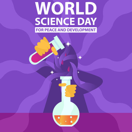 illustration vector graphic of a scientist conducts an experiment combining two different chemical elements, showing a wave reaction, perfect for international day, world science dのイラスト素材