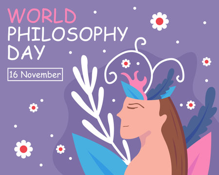 illustration vector graphic of plants inside a woman's head, perfect for international day, world philosophy day, celebrate, greeting card, etc.のイラスト素材