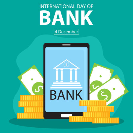 illustration vector graphic of online bank inside a smartphone, showing stacks of coins and paper money, perfect for international day, international day of banks, celebrate, greetのイラスト素材