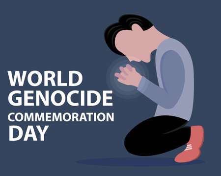 illustration vector graphic of a man is contemplating lamenting sadness, perfect for international day, world genocide, commemoration day, celebrate, greeting card, etc.のイラスト素材