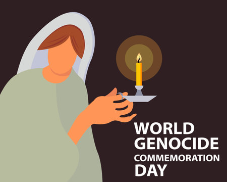 illustration vector graphic of a veiled woman carrying a lighted candle, perfect for international day, world genocide, commemoration day, celebrate, greeting card, etc.のイラスト素材