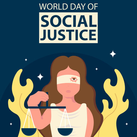 illustration vector graphic of The blindfold of the goddess Themis has holes in it, revealing her eyes, perfect for international day, world day of social justice, celebrate, greetのイラスト素材