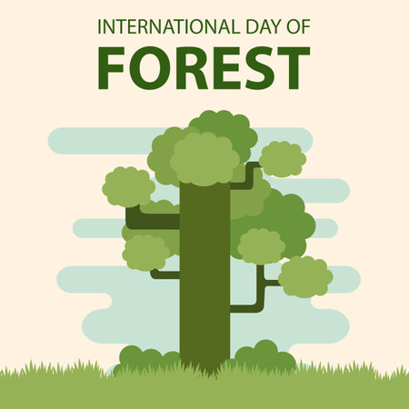 illustration vector graphic of big tree in the middle of the forest, perfect for international day, international day of forest, celebrate, greeting card, etc.のイラスト素材