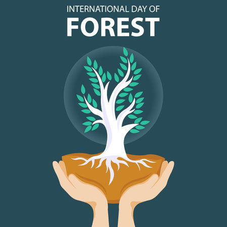 illustration vector graphic of both hands lifted the tree and the ground, perfect for international day, international day of forest, celebrate, greeting card, etc.のイラスト素材