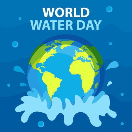 illustration vector graphic of the earth emits water splashes, perfect for international day, world water day, celebrate, greeting card, etc.のイラスト素材