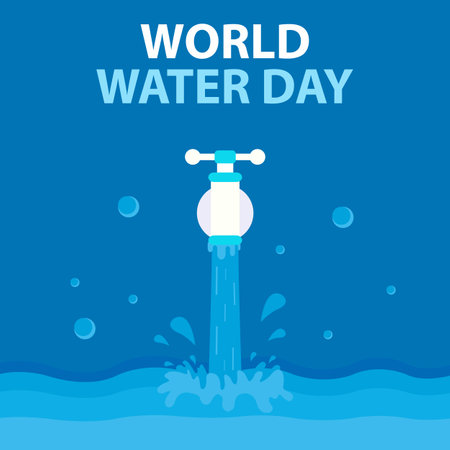 illustration vector graphic of the tap releases water, showing splash water, perfect for international day, world water day, celebrate, greeting card, etc.のイラスト素材