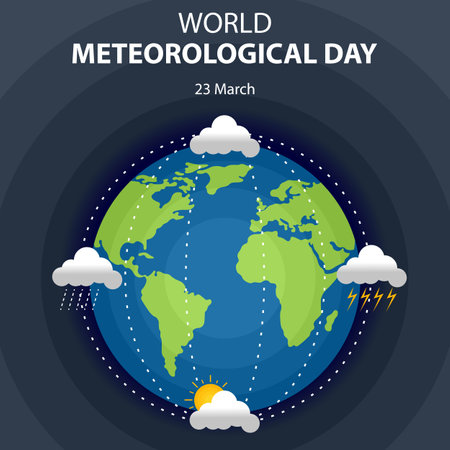 illustration vector graphic of planet earth is covered by different weather, perfect for international day, world meteorological day, celebrate, greeting card, etc.のイラスト素材